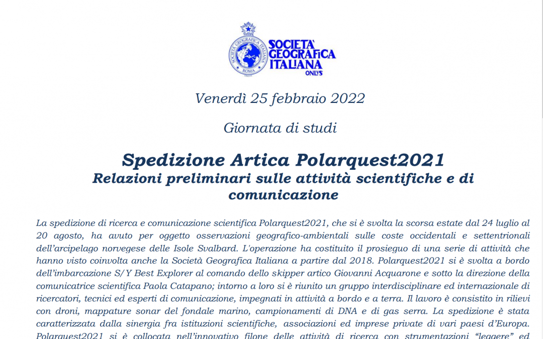 Preliminary scientific results of Polarquest2021 Save The White Expedition at Societa Geografica Italiana in Rome